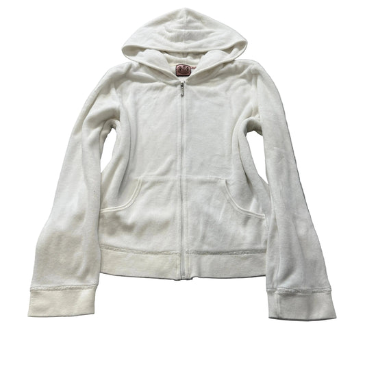 Juicy Couture Women's White Velour Zip-Up Hoodie Pockets Loungewear Y2K Size M