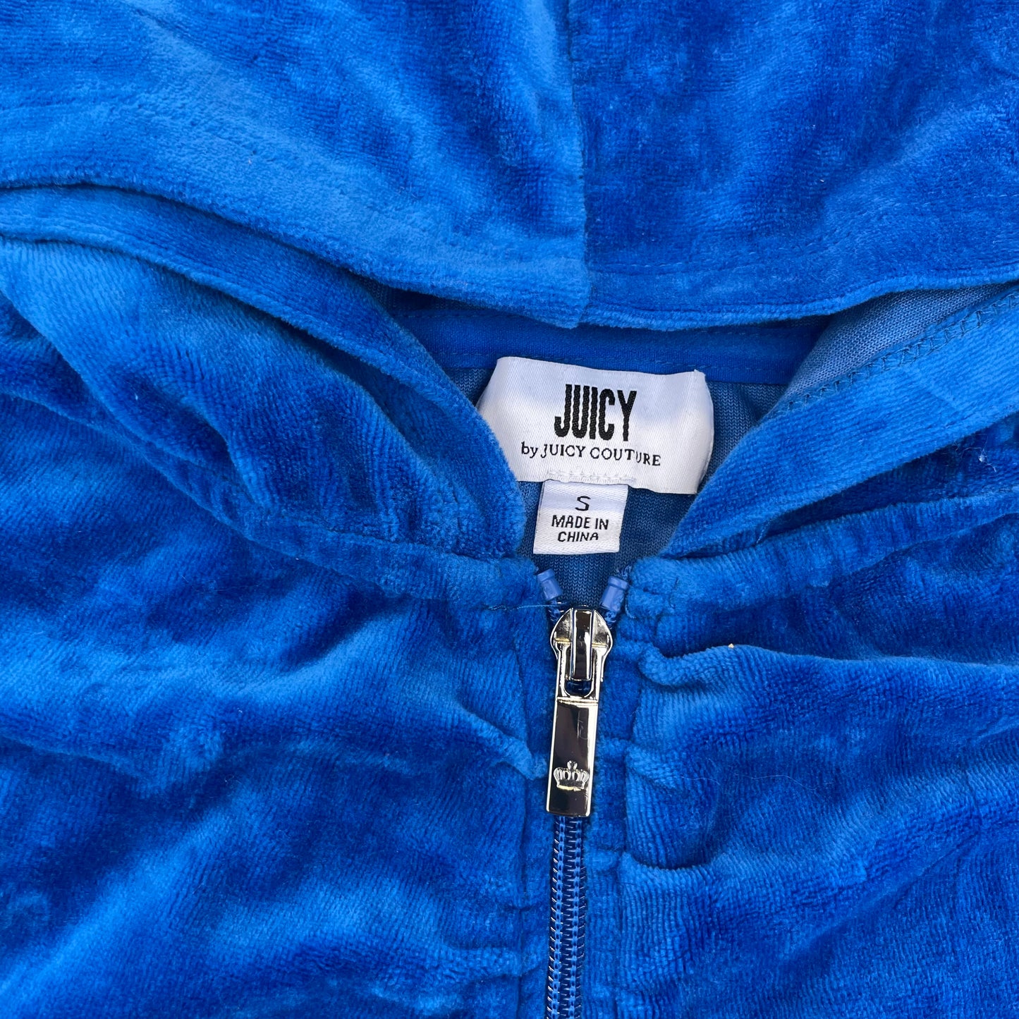 Juicy Couture Womens Blue Velour Zip-Up Cropped Hoodie Loungewear Classic Size S