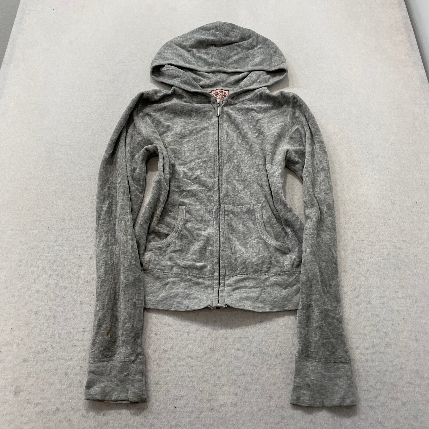 Vintage Juicy Couture Scottie Dogs Womens Gray Velour Hoodie Rhinestones Size S
