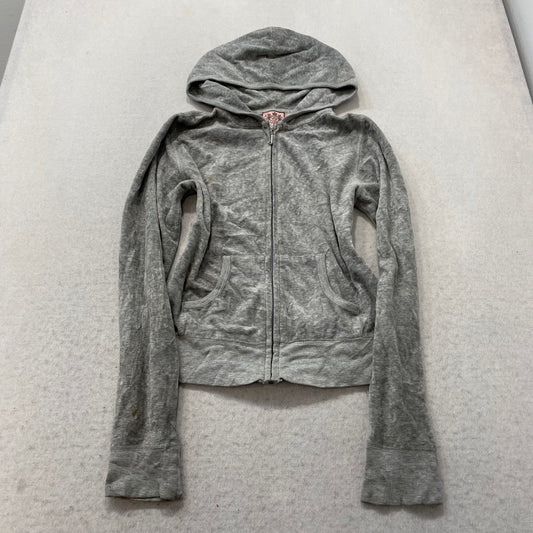 Vintage Juicy Couture Scottie Dogs Womens Gray Velour Hoodie Rhinestones Size S