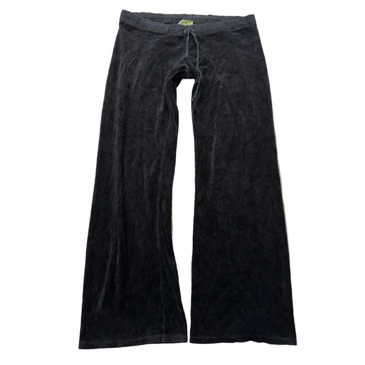 2003 Vintage Juicy Couture Womens Black Velour Flared Track Pant Low Rise Size L