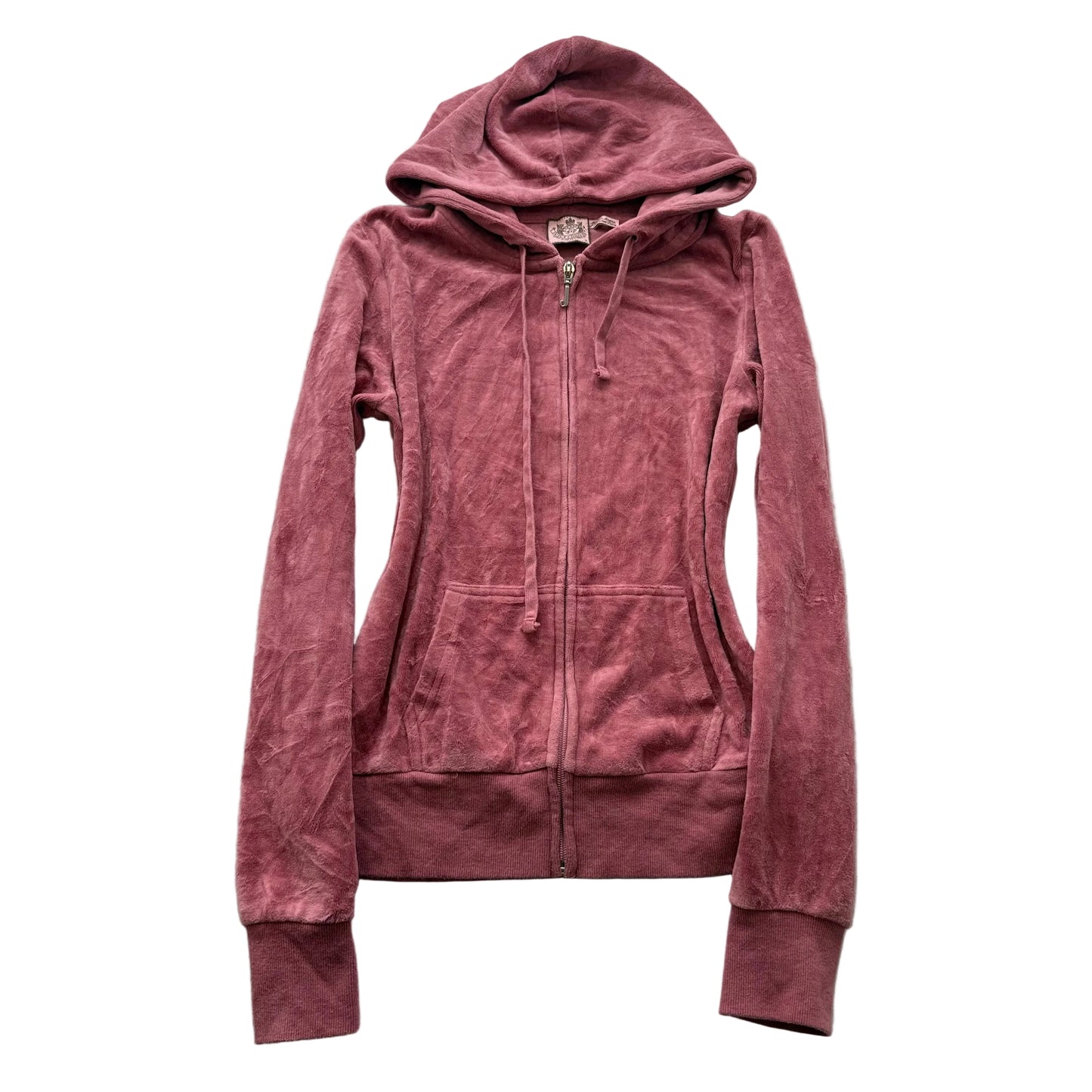 Vintage Juicy Couture Women's Dusty Rose Velour Zip-Up Hoodie Drawstring Size S