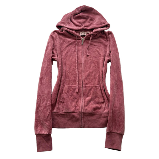 Vintage Juicy Couture Women's Dusty Rose Velour Zip-Up Hoodie Drawstring Size S