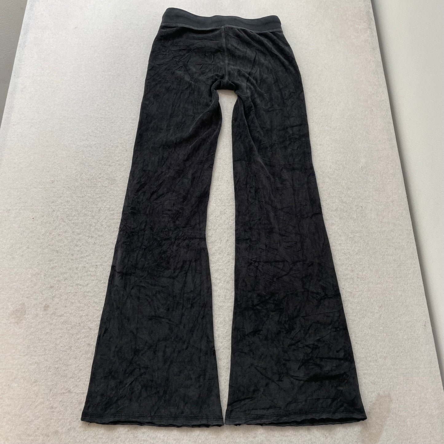 Vintage Juicy Couture Women Charcoal Velour Flared Track Pants Drawstring Size S