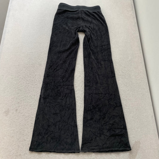 Vintage Juicy Couture Women Charcoal Velour Flared Track Pants Drawstring Size S