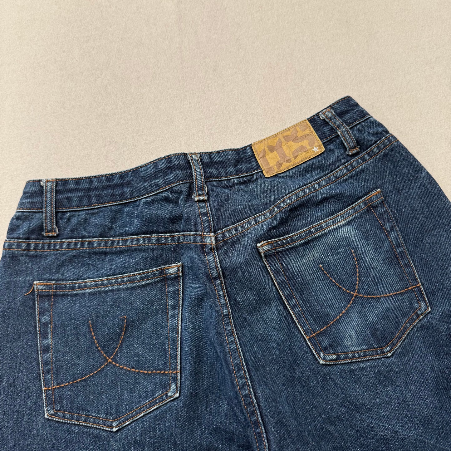 CCS Men's Blue Denim Distressed Straight Leg Skateboarding Jeans Raw Hem Size 34