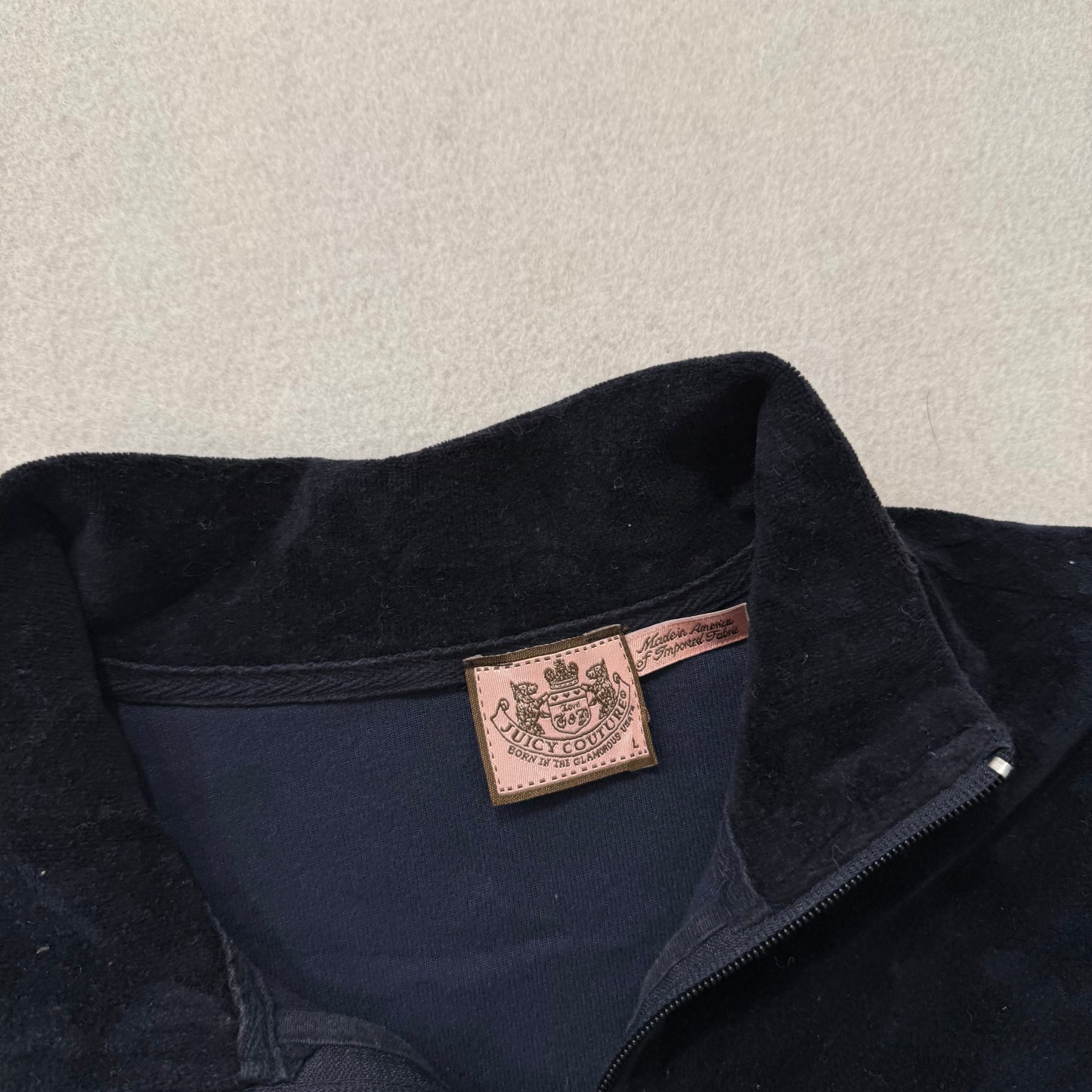 Vintage Juicy Couture Women's Navy Velour Full Zip Track Jacket Mock Neck Size L