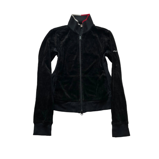 Tommy Hilfiger Women's Black Velour Full Zip Track Jacket Pockets Classic Size M