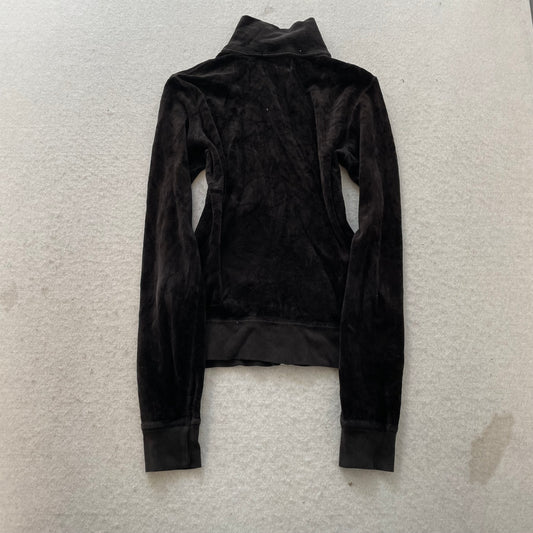 2003 Vintage Juicy Couture Women's Black Velour Zip-Up Track Jacket Y2k Size S
