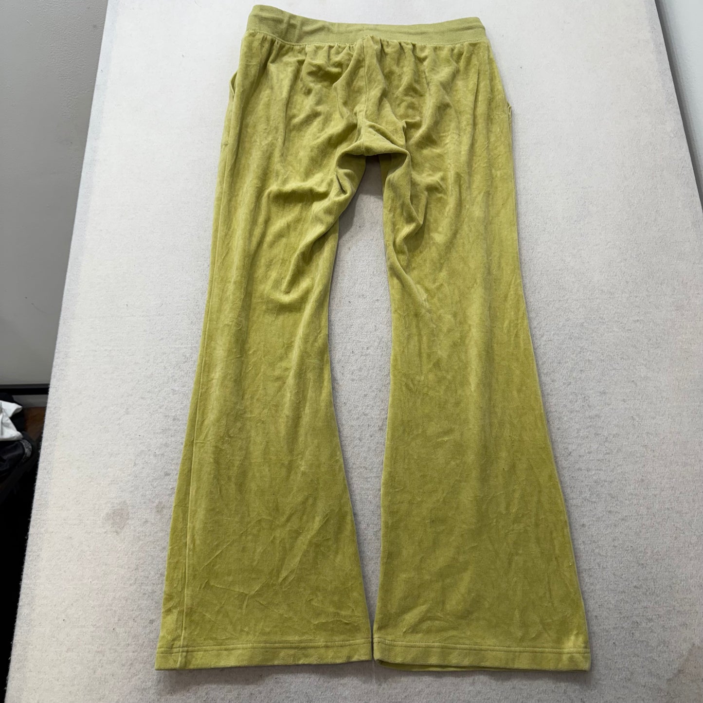 Vintage Juicy Couture Women's Yellow Velour Flared Track Pants Drawstring Size L