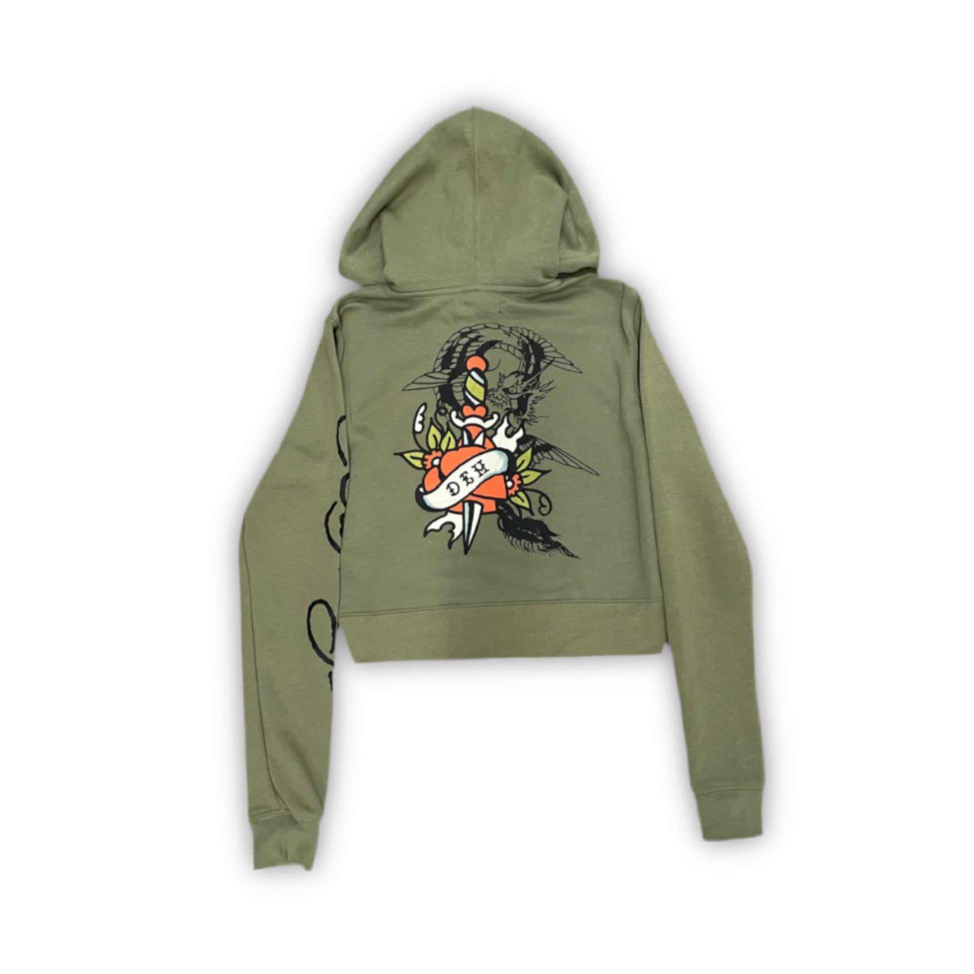 ED HARDY “dragon hearts” SAGE CROPPED ZIP UP HOODIE - Clean Curriculums 