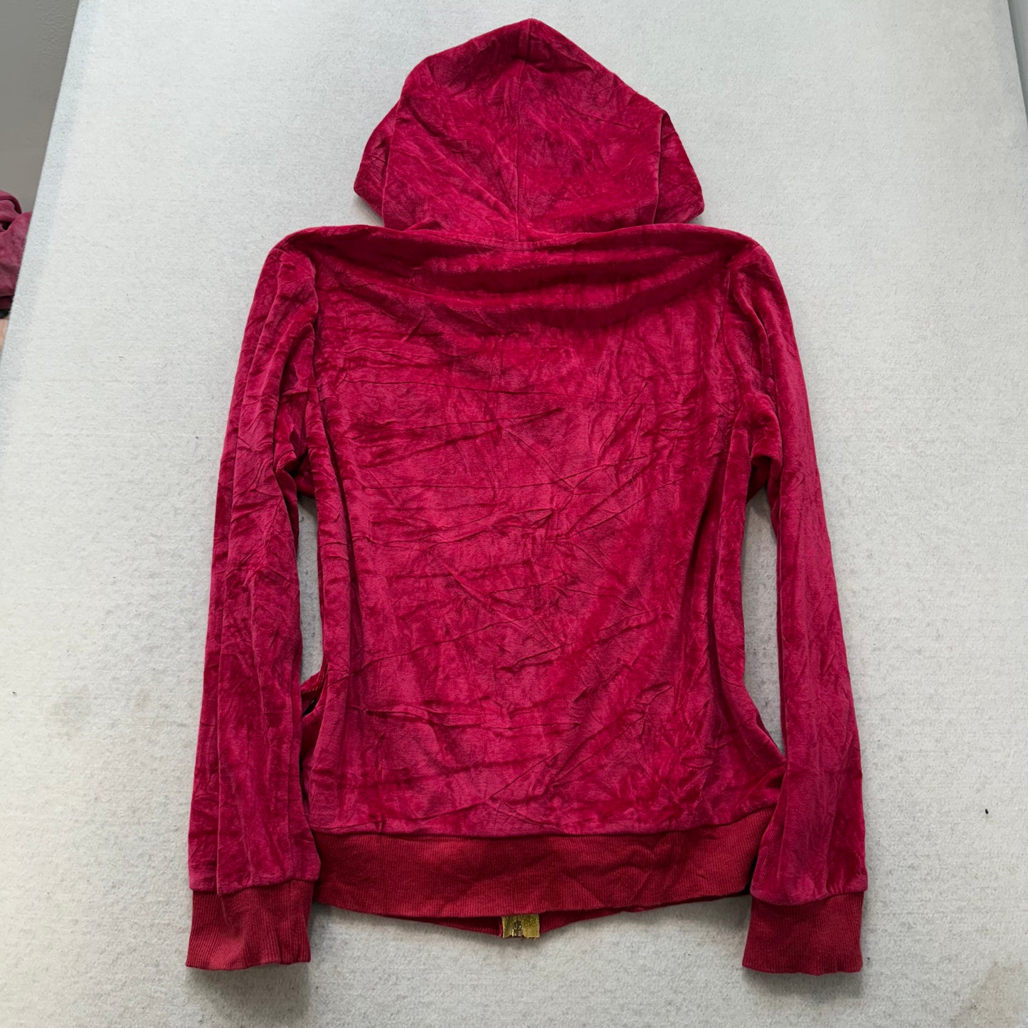 Pull Fronk Womens Cherry Red Velour Zip Up Hoodie Loungewear Monkey Logo Size XL