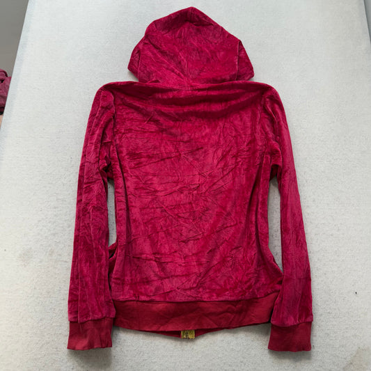 Pull Fronk Womens Cherry Red Velour Zip Up Hoodie Loungewear Monkey Logo Size XL