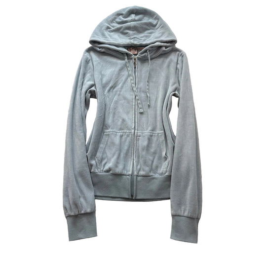 Juicy Couture Women's Light Grey Velour Zip-Up Hoodie Drawstring Pockets Size M