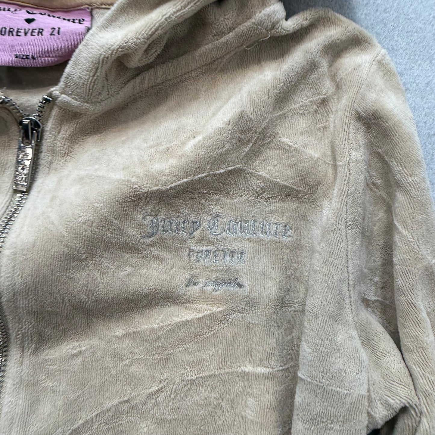 Juicy Couture Women's Beige Velour Tracksuit Set Hoodie & Flared Pant Size L/M