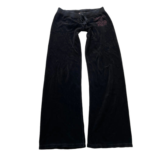 Vintage Juicy Couture Women's Black Velour Flared Track Pants Drawstring Size S