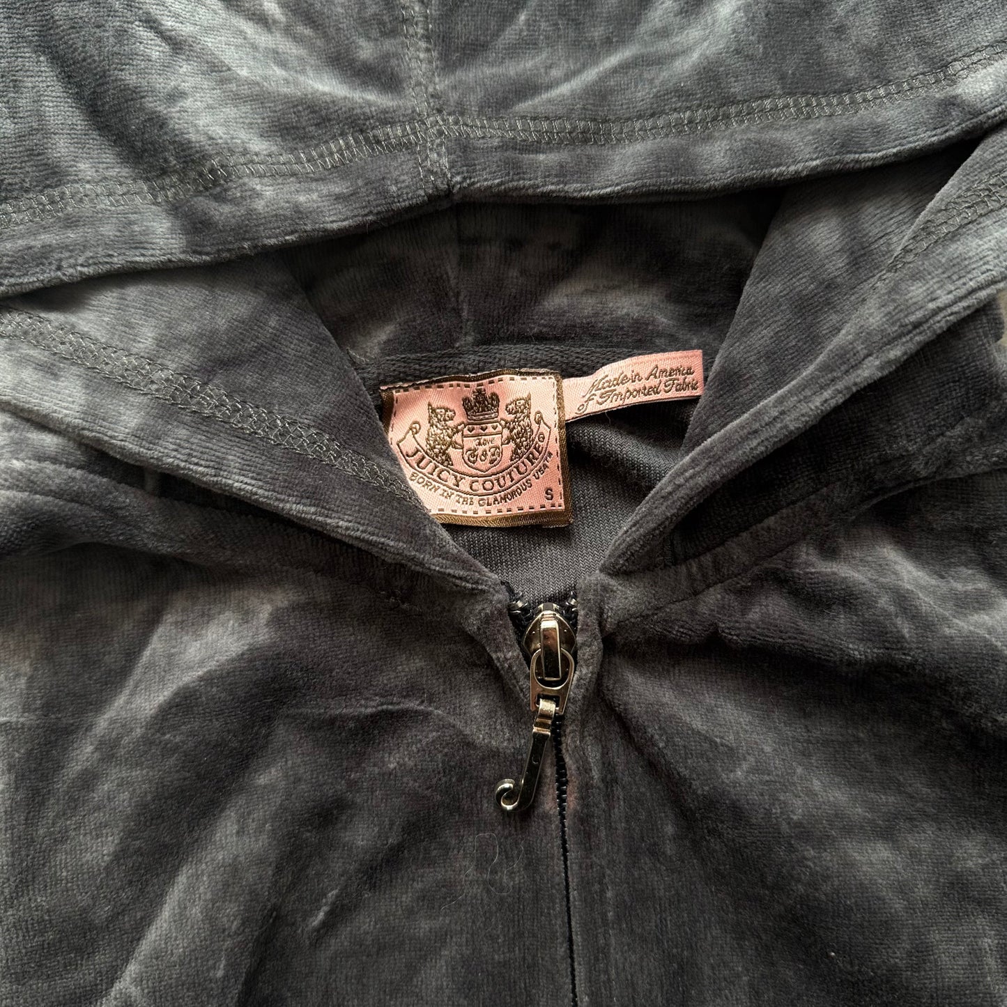 Vintage Juicy Couture Scottie Dogs Womens Deep Gray Velour Hoodie Rhinestone - S
