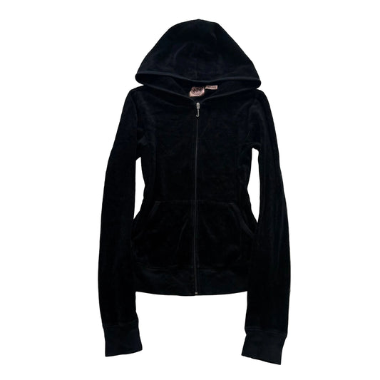Juicy Couture Women's Jet Balck Velour Full Zip Hoodie Loungewear Pockets Size M