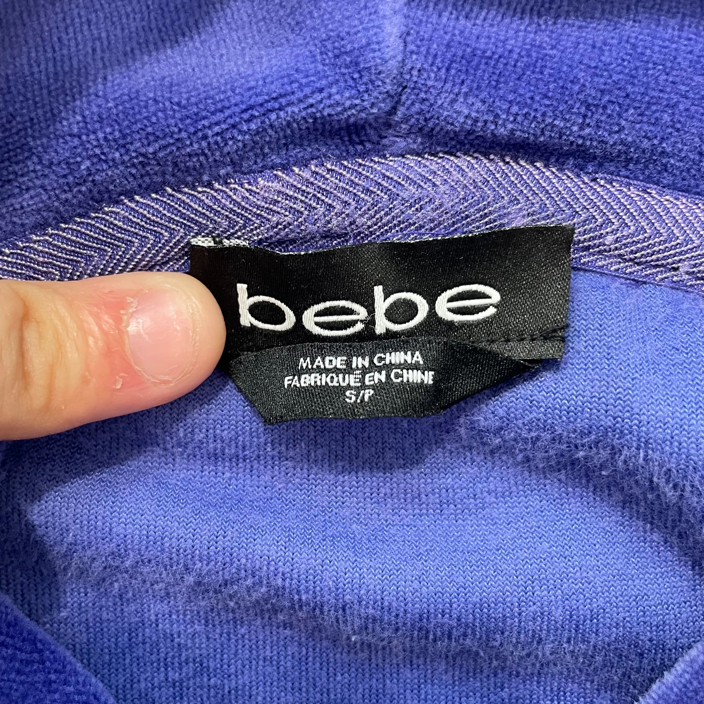 Bebe Women's Royal Blue Velour Full Zip Cropped Hoodie Rhinestone Logo Size S