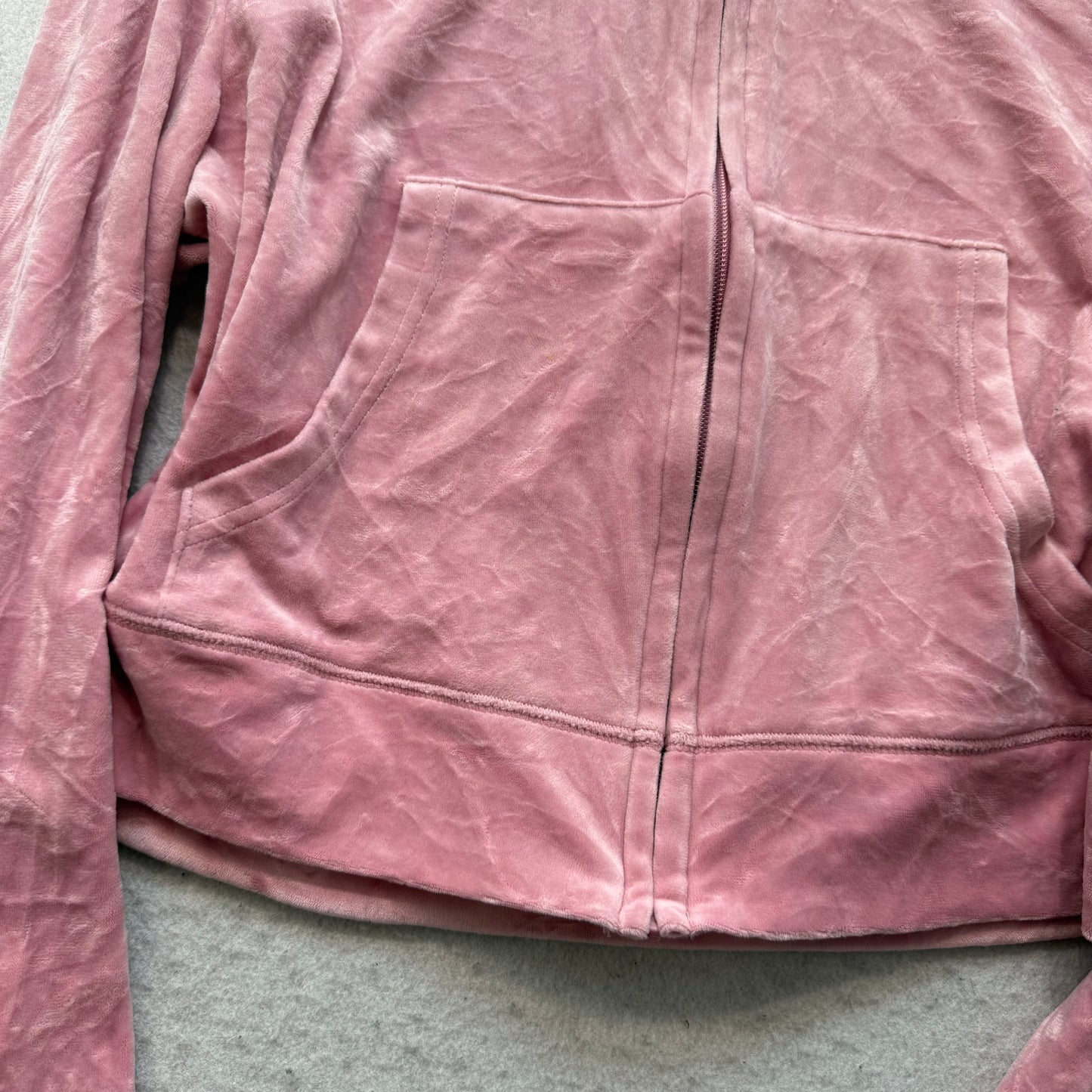 Juicy Couture Women's Pink Velour Zip-Up Cropped Hoodie Rhinestone Logo Size 2XL