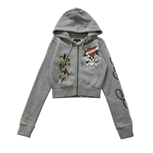 ED HARDY “LKS Skull” GREY CROPPED ZIP UP HOODIE