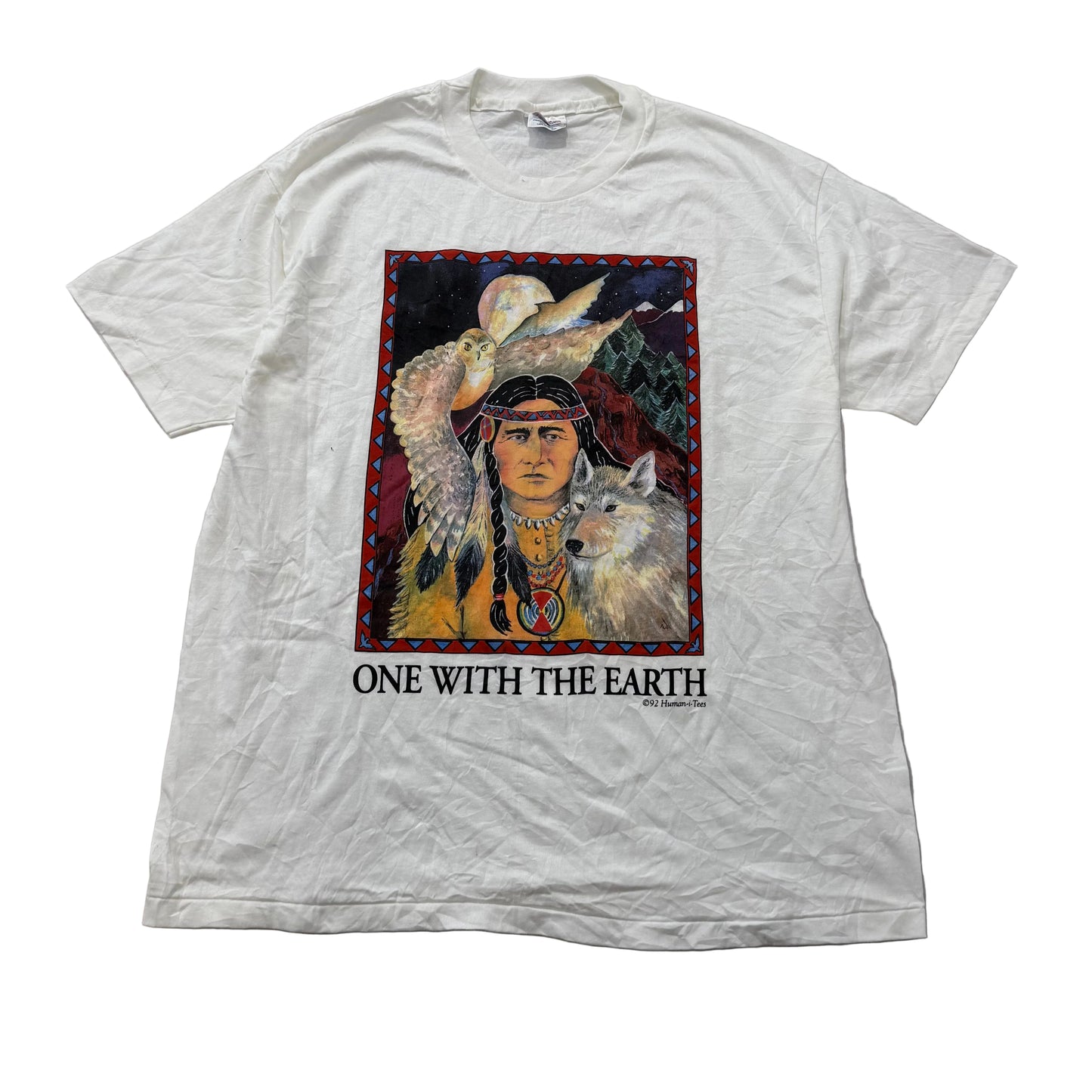 Human-i-Tees White 100% Cotton Graphic T-Shirt Short Sleeve Crew Neck Size XL