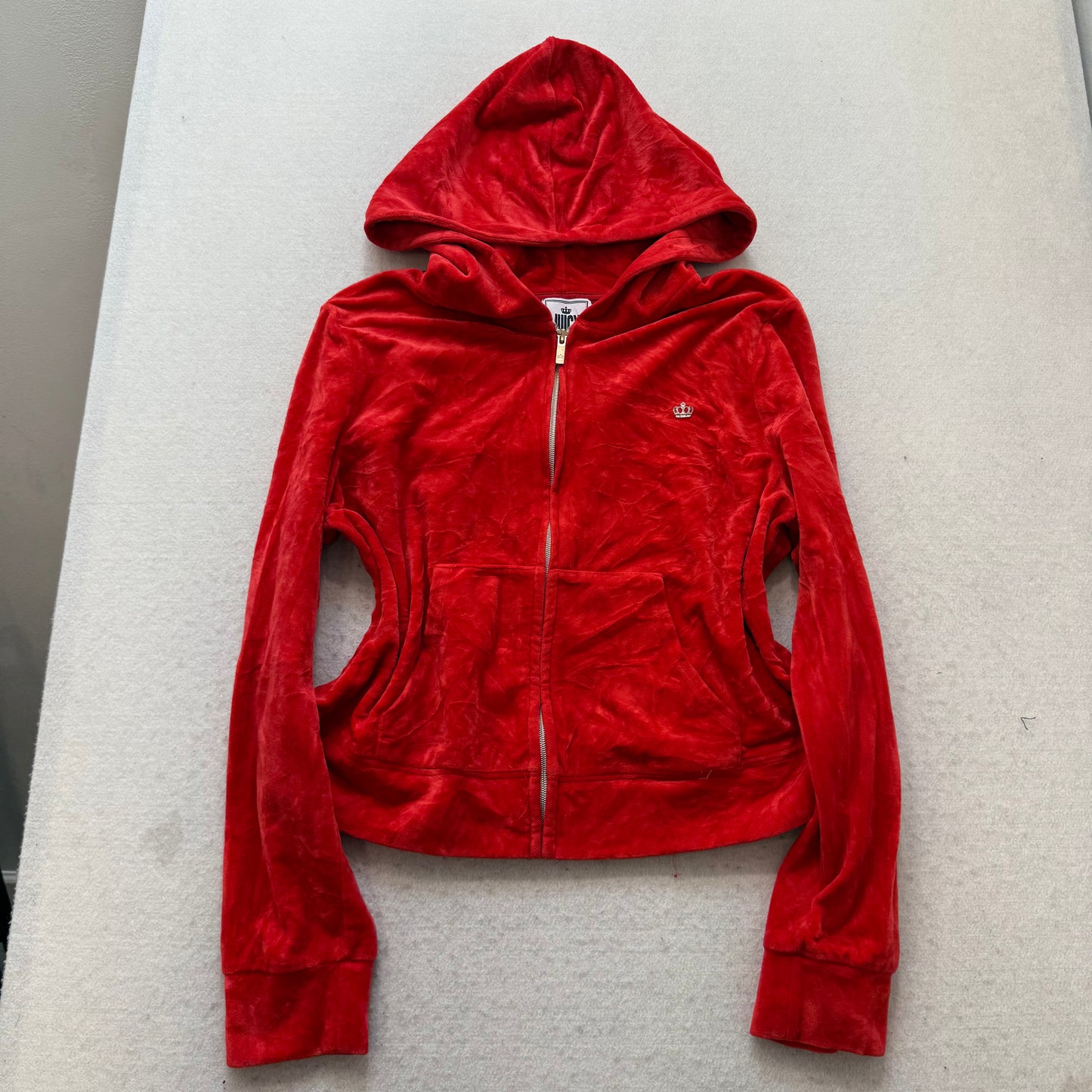 Juicy Couture Women's Scarlet Velour Zip Up Hoodie Crown Logo Preppy Size 2XL