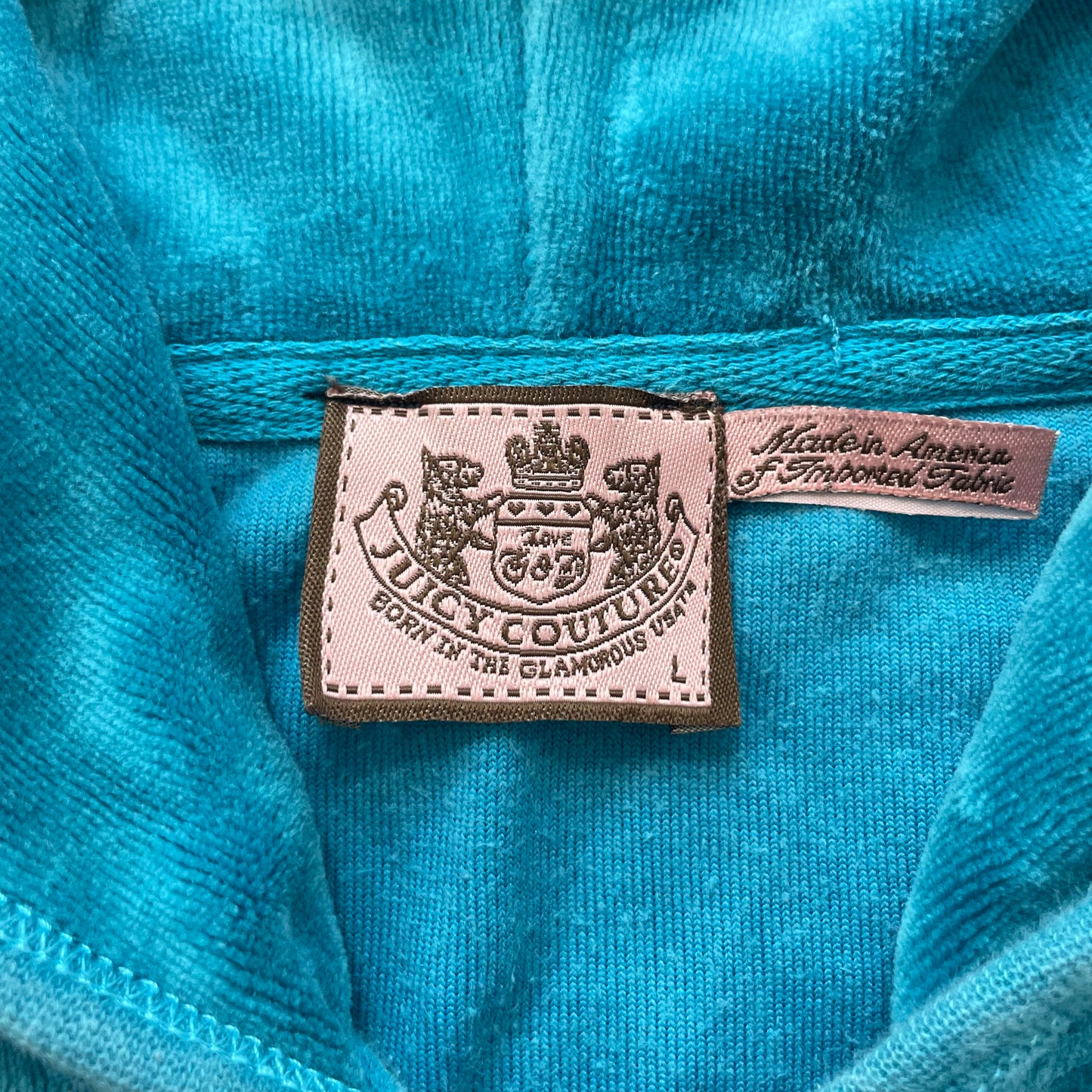 Juicy Couture Women's Turquoise Velour Zip-Up Hoodie Loungewear Pockets Size L