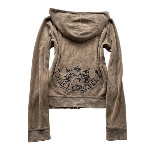 Juicy Couture Scottie Dogs Women's Tan Velour Zip-Up Hoodie Rhinestones Size XL