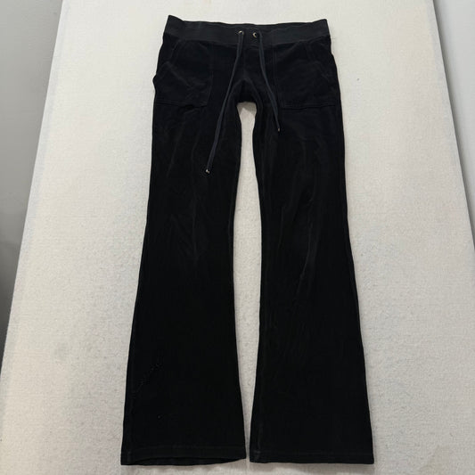 Juicy Couture Women's Black Velour Flared Track Pants Snap Flap Pockets Size S