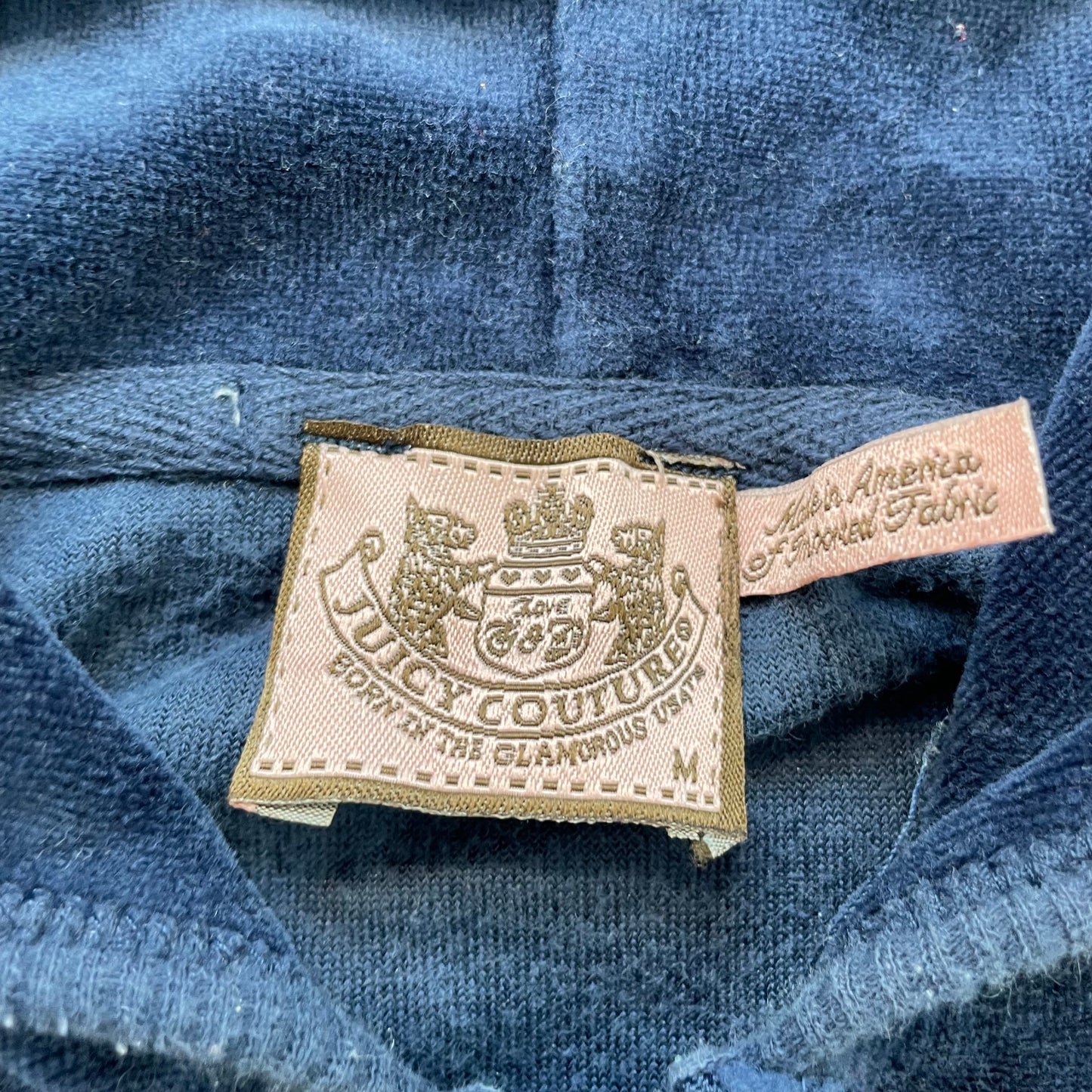 Juicy Couture Women's Navy Velour Zip-Up Hoodie Kangaroo Pockets Dog Logo Size M