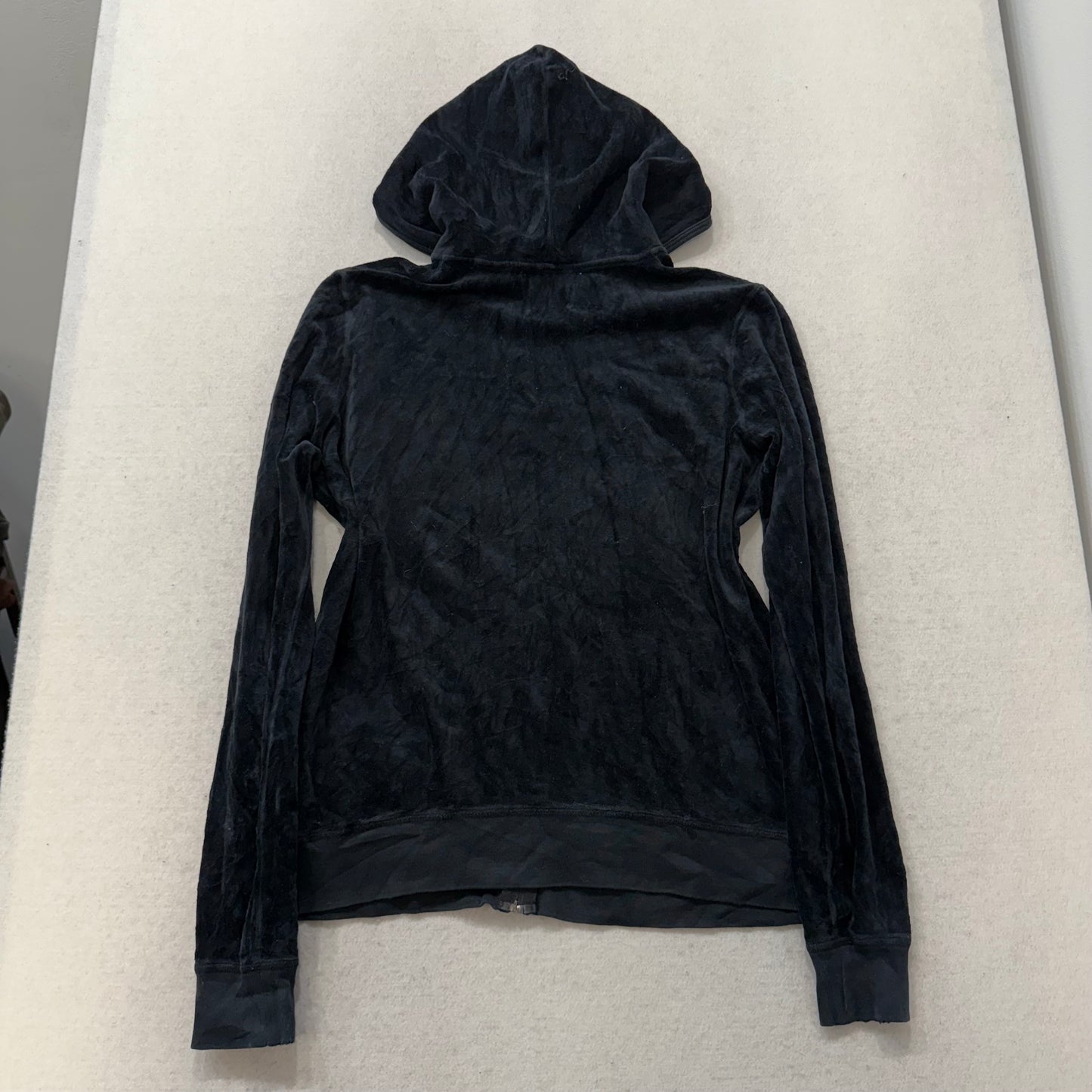 Vintage Juicy Couture Women's Black Velour Zip Up Hoodie Long Sleeves Y2K Size L
