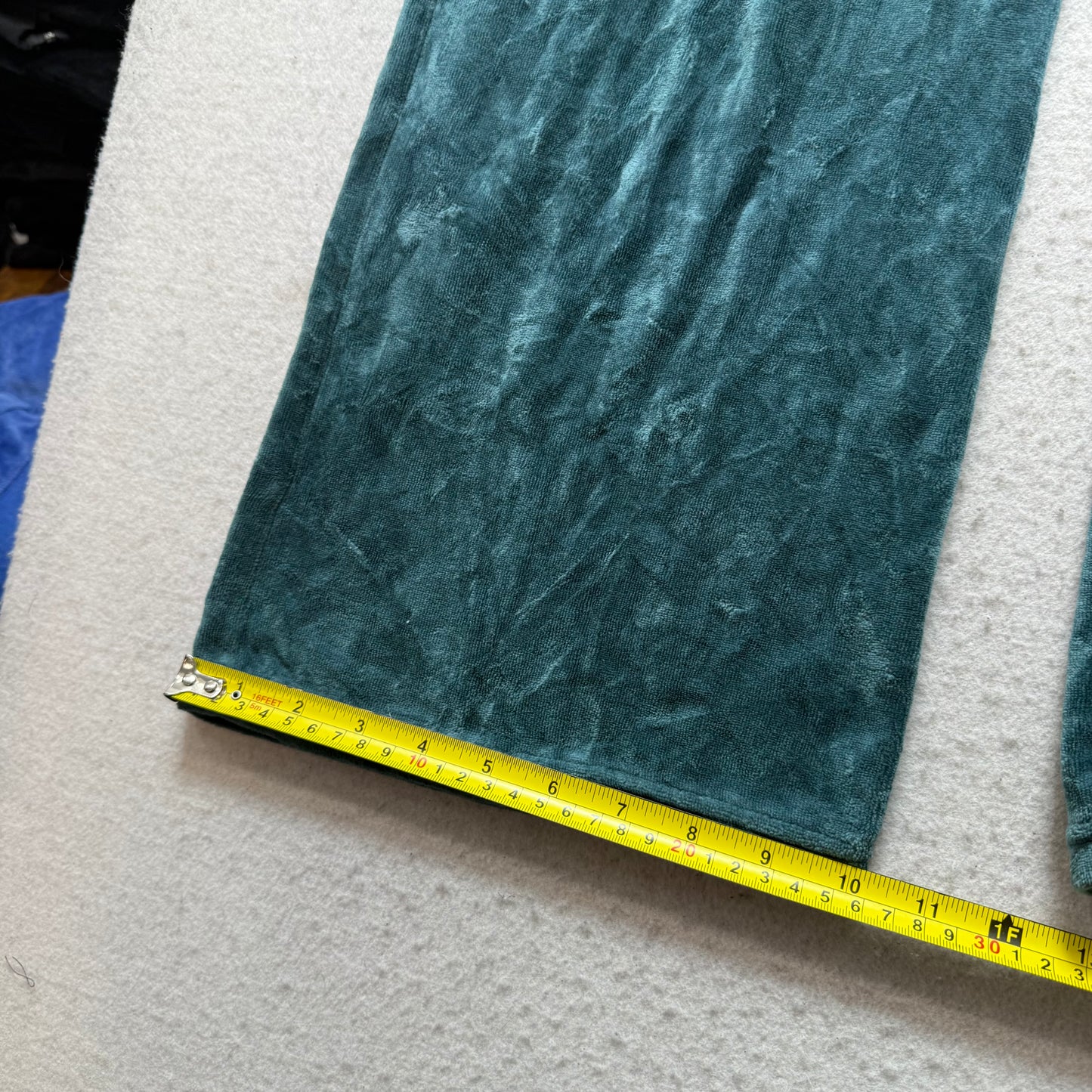 Vintage Juicy Couture Women Slate Teal Velour Flare Track Pant Drawstring Size L
