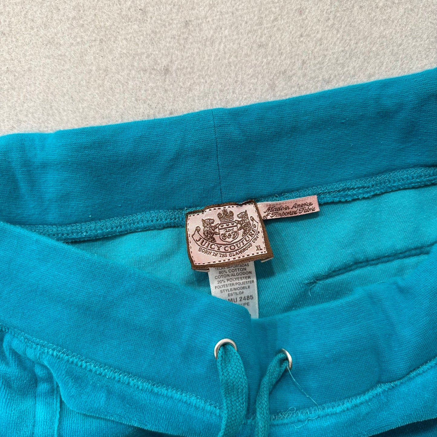 Juicy Couture Women Aqua Blue Velour Flared Track Pant Drawstring Pocket Size XL