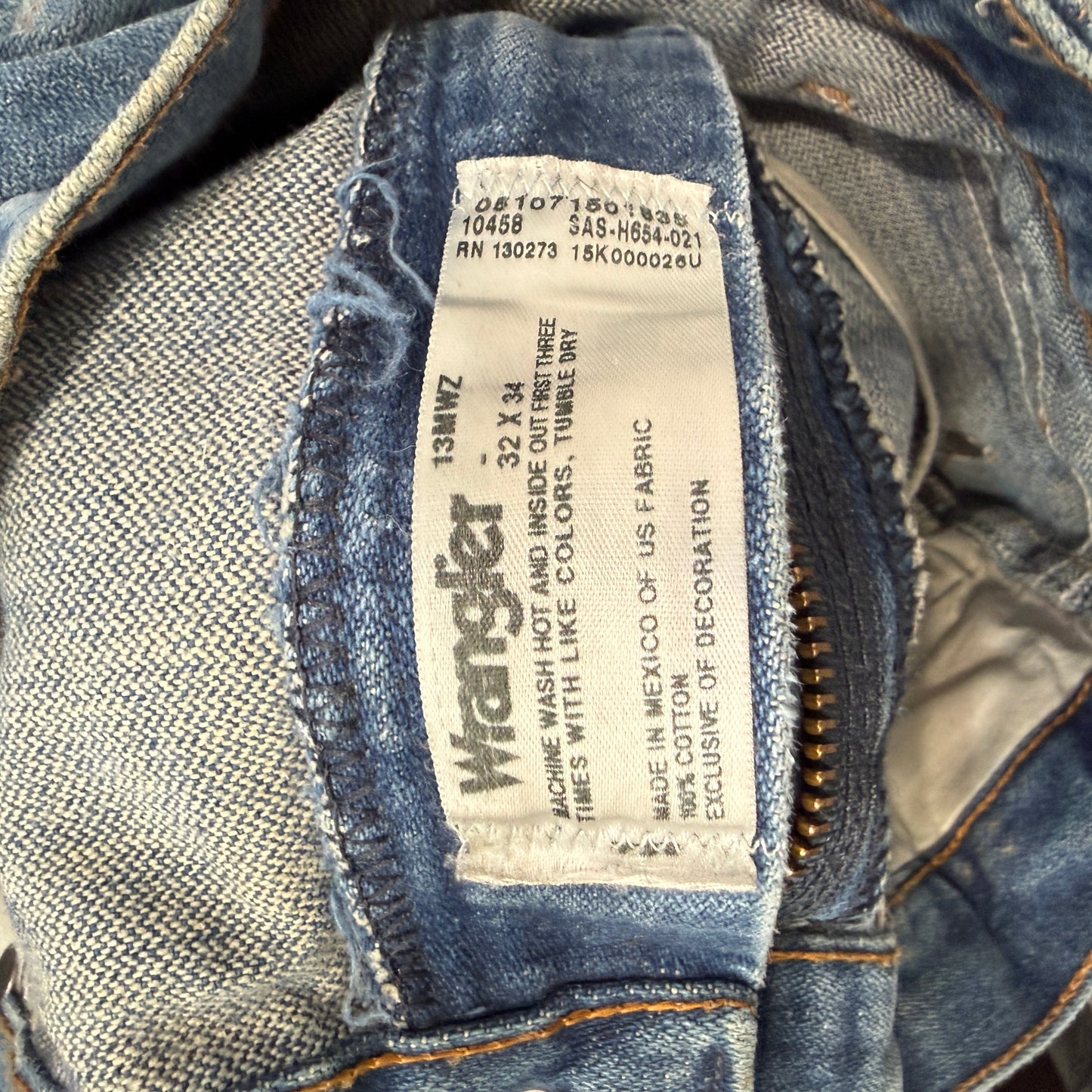 Wrangler Mens Blue Straight Denim Jeans Cowboy Cut Distressed Classic Size 32x34