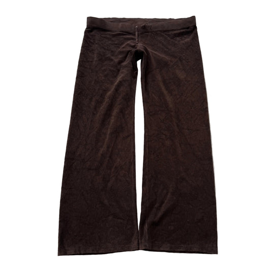 Juicy Couture Women's Dark Brown Terry Cloth Wide Leg Flared Track Pants Size XL