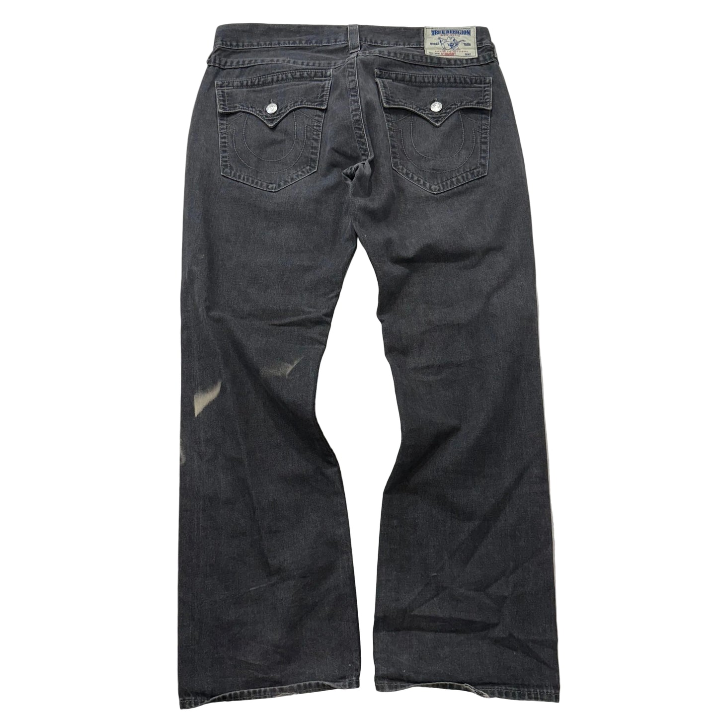 True Religion Gray Denim Straight Jeans Signature Horseshoe Snap Pocket Waist 38