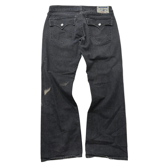 True Religion Gray Denim Straight Jeans Signature Horseshoe Snap Pocket Waist 38