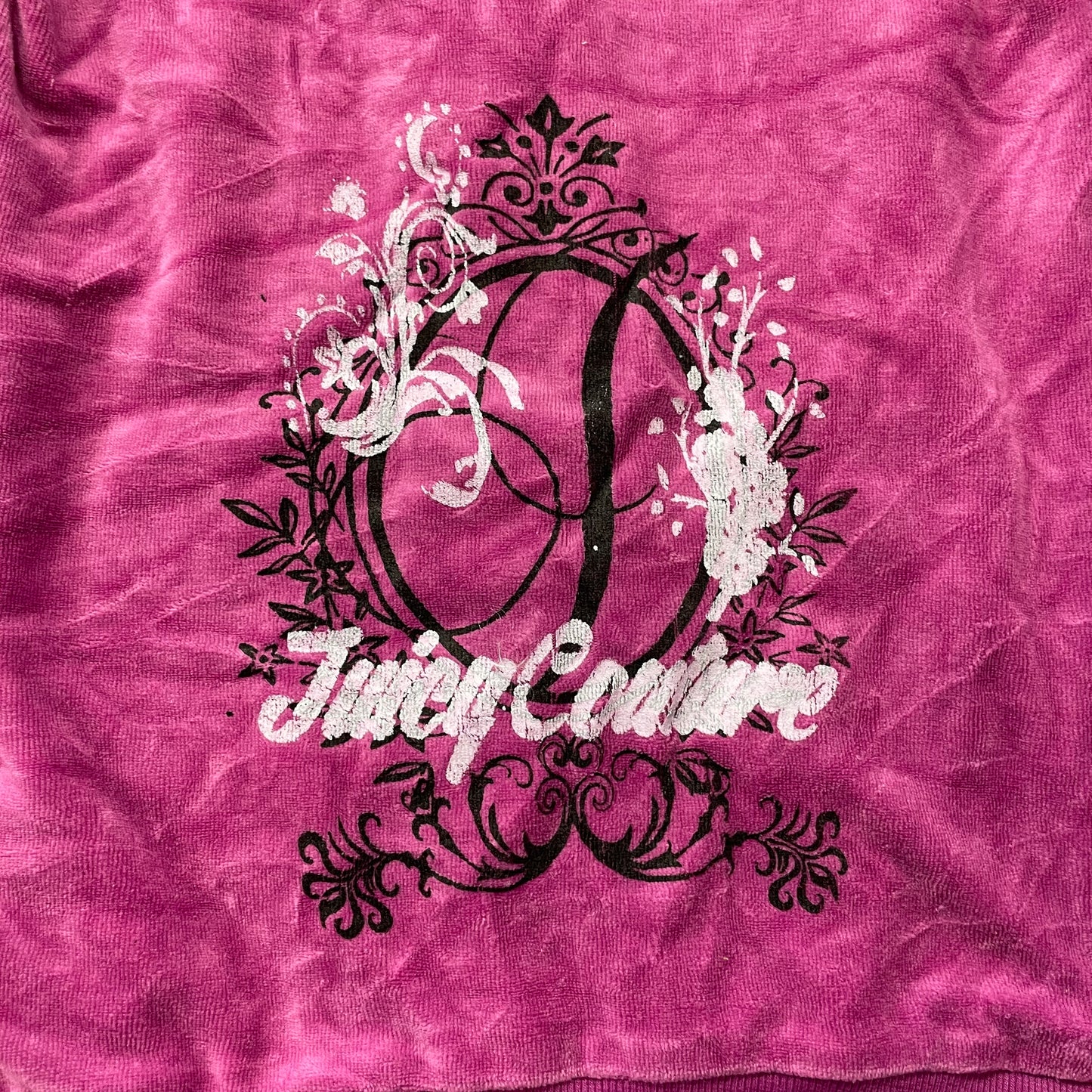 Vintage Juicy Couture Women's Magenta Velour Zip-Up Hoodie Graphic Logo Size S