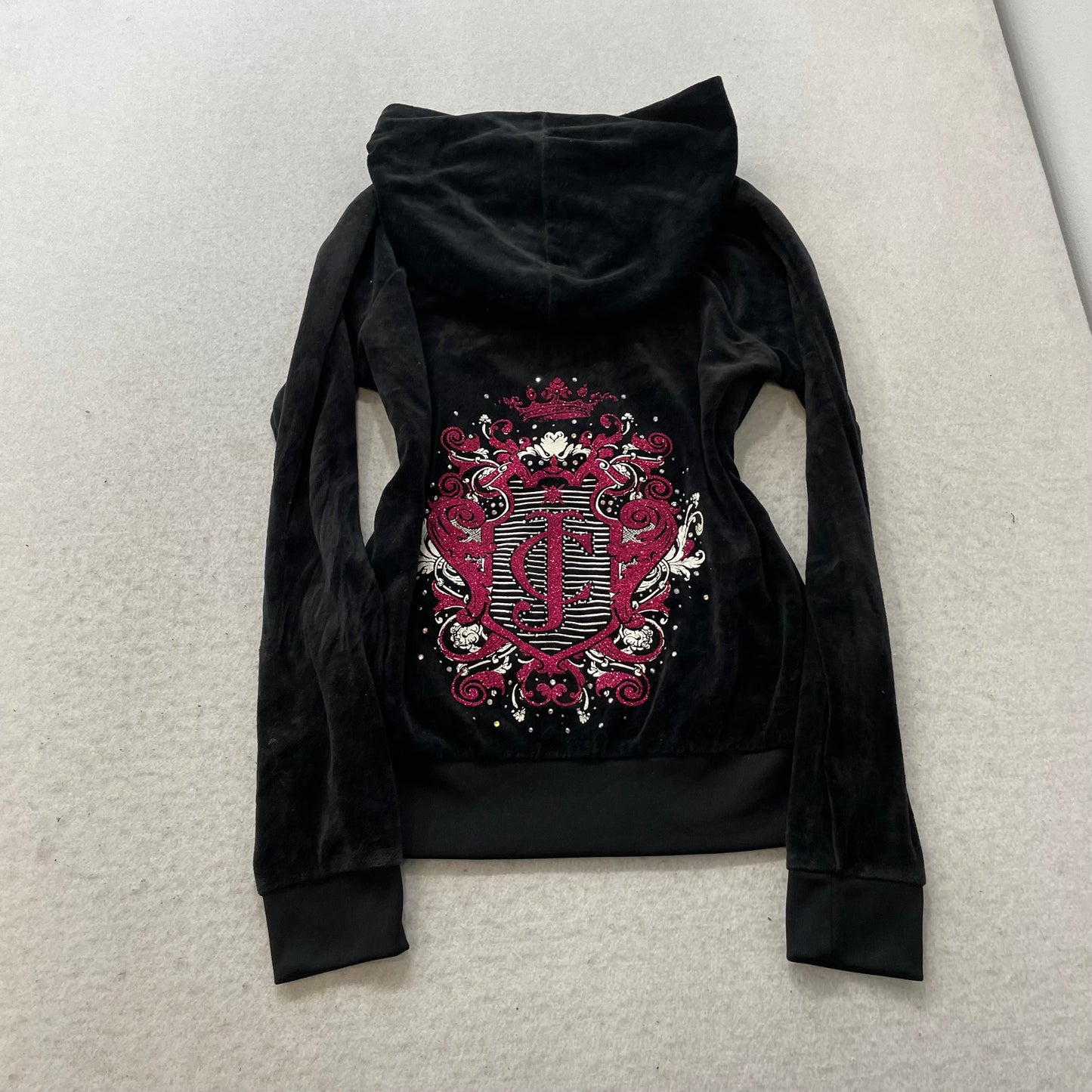 Juicy Couture Women's Black Velour Tracksuit Sets Graphic Hoodie & Pant Size S/L
