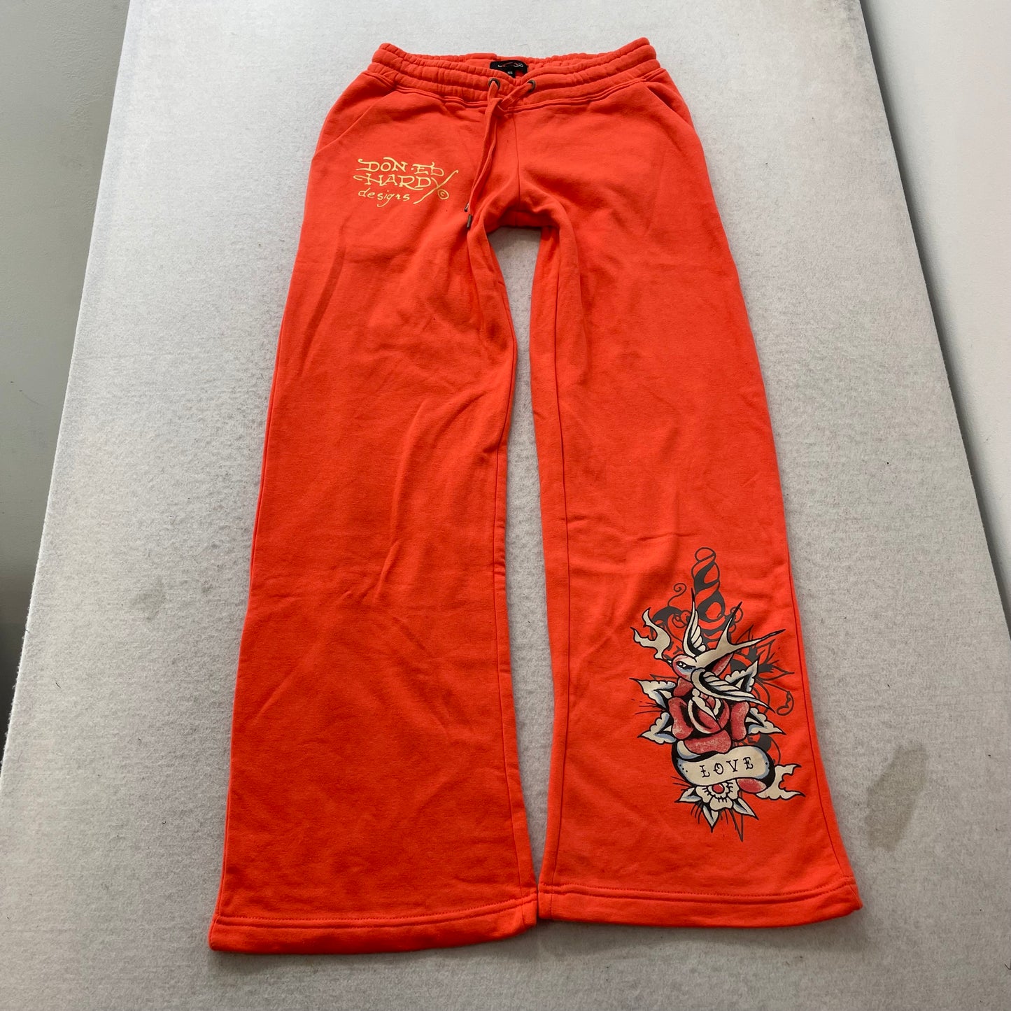 Ed Hardy Death Before Dishonor Dagger Graphic Women's Orange Track Pant Size XS