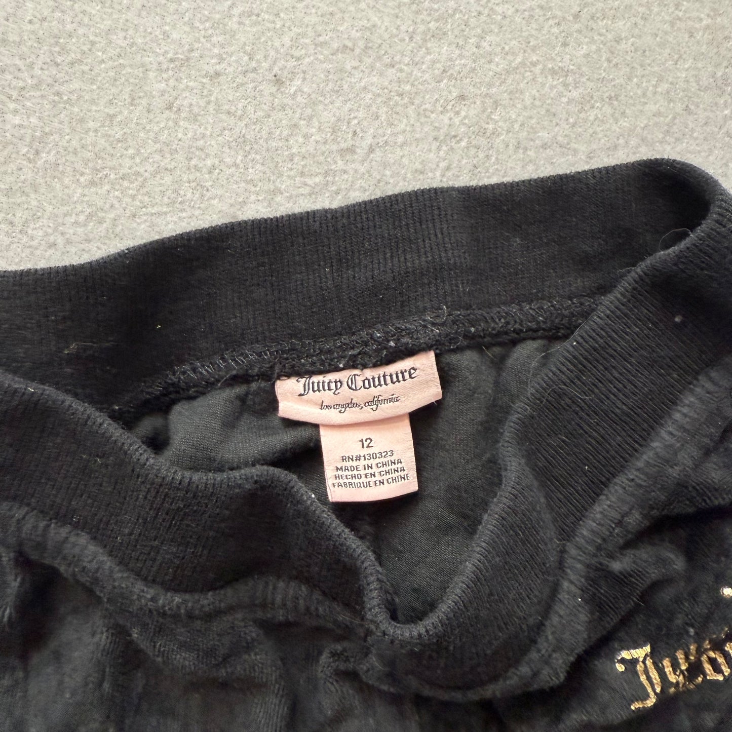 Juicy Couture Women's Black Velour Wide Track Pant Drawstring Crown Logo Size 12