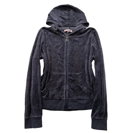Juicy Couture Women's Deep Charcoal Velour Zip-Up Hoodie Loungwear Size M
