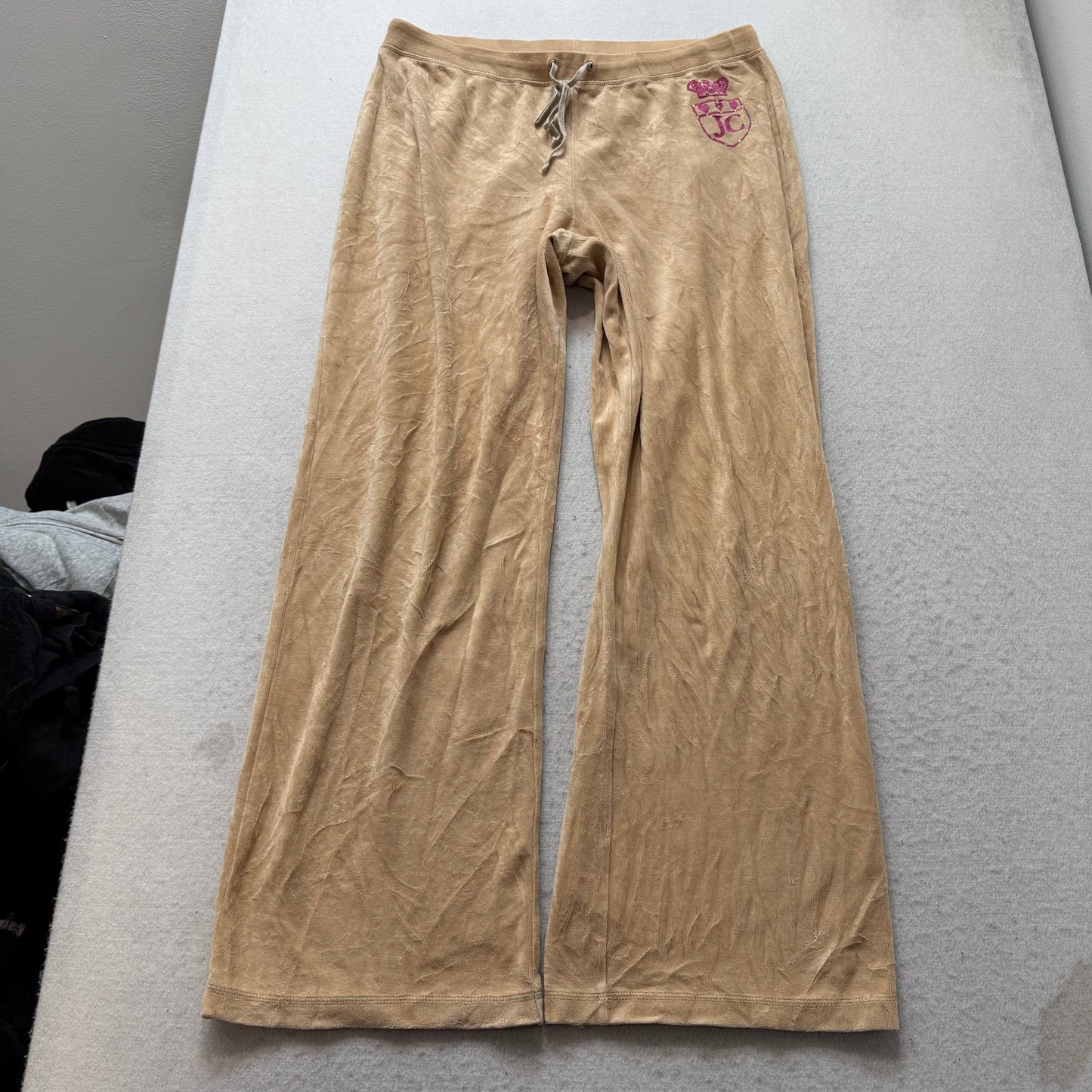 Vintage Juicy Couture Women's Beige Velour Tracksuit Set Crown Graphic Size XL/L