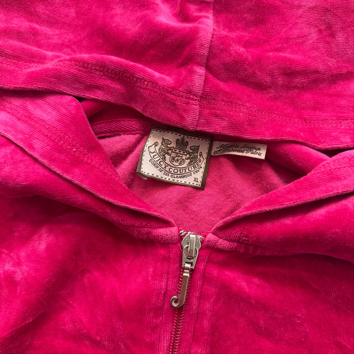Juicy Couture Women's Hot Pink Velour Zip-Up Hoodie Loungewear Pockets Size XL