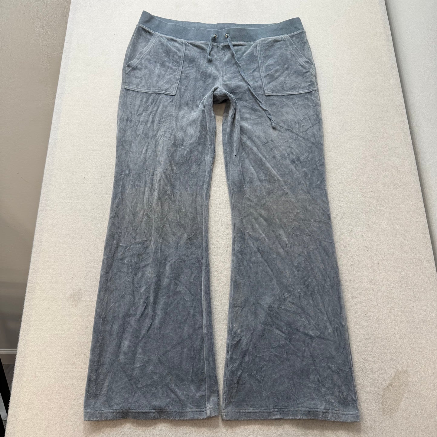 Juicy Couture Womens Gray Velour Wide Leg Flare Track Pants Snap Pockets Size XL