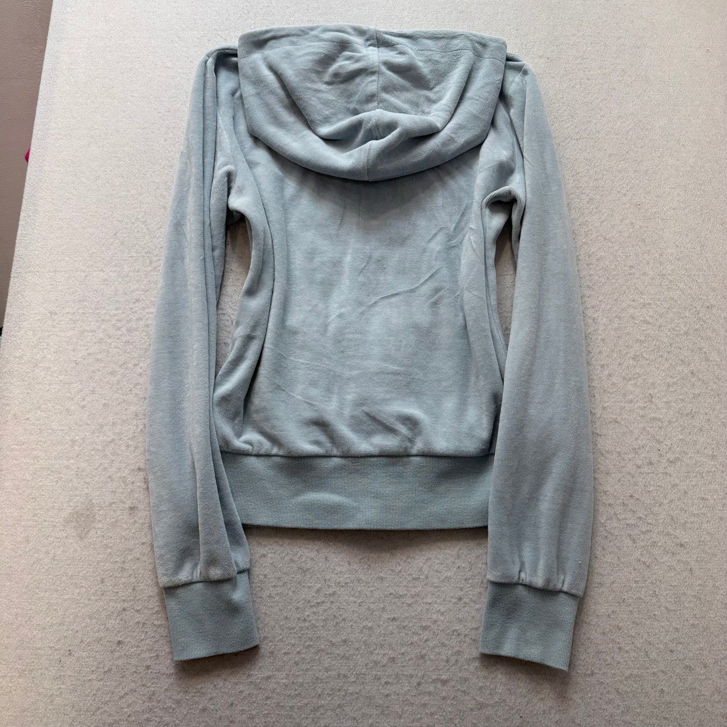 Juicy Couture Women's Light Grey Velour Zip-Up Hoodie Drawstring Pockets Size M