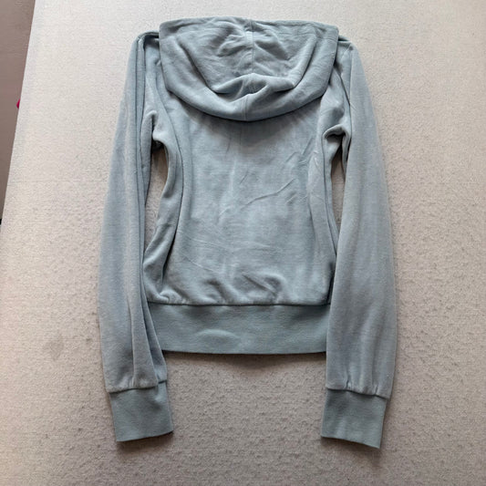Juicy Couture Women's Light Grey Velour Zip-Up Hoodie Drawstring Pockets Size M