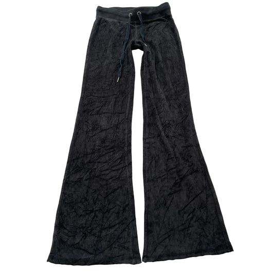 Vintage Juicy Couture Women Charcoal Velour Flared Track Pants Drawstring Size S