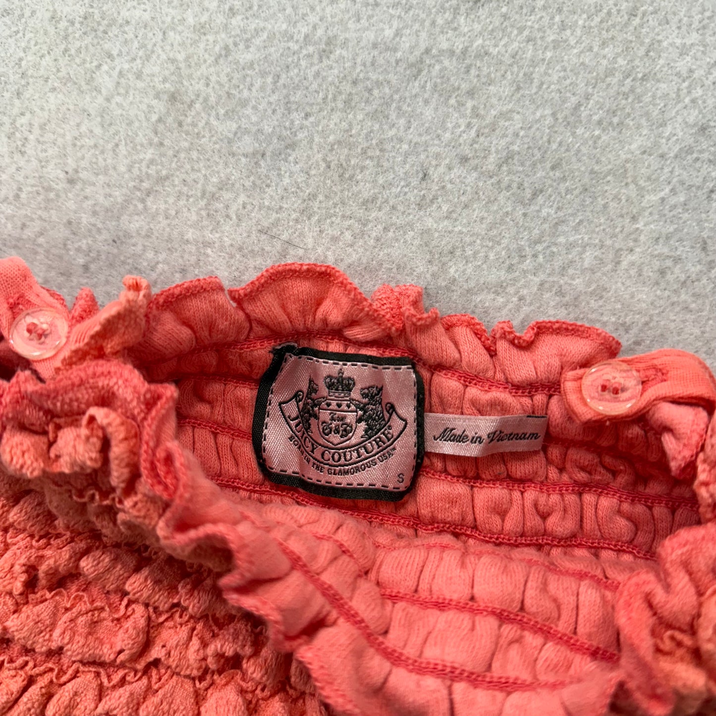 Vintage Juicy Couture Coral Terry Cloth Smocked Tube Dress Shoulder Strap Size S